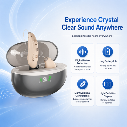Rechargeable Digital Hearing Aids with 16 Channel Chip Noise Reduction Multiple Listening Modes and Charging Case GM-353