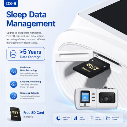 Auto CPAP Machine Featuring Heated Humidifier Whisper Quiet Performance Leak Compensation and Smart Sleep Reports DS-6