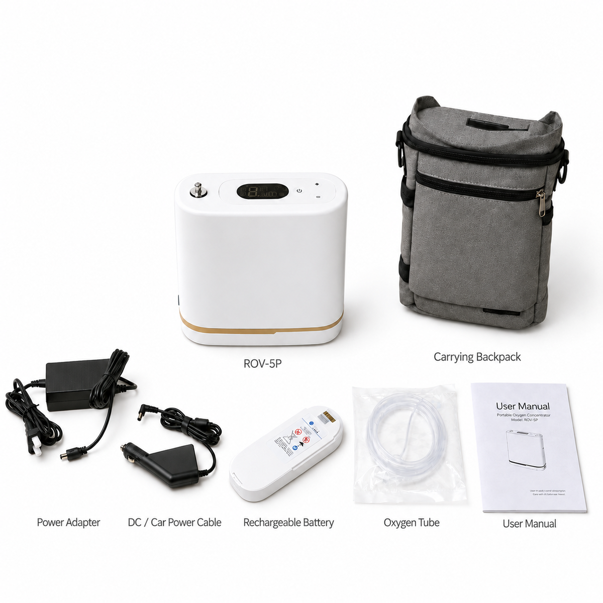 Mini Size 1-5L Adjustable Pulse Flow Portable Oxygen Concentrator with 93% High Purity 24/7 Continuous Work with Long Battery Life ROV-5P
