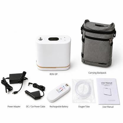 Mini Size 1-5L Adjustable Pulse Flow Portable Oxygen Concentrator with 93% High Purity 24/7 Continuous Work with Long Battery Life ROV-5P