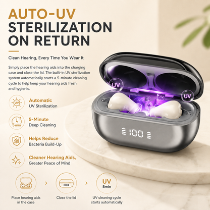 Compact and Lightweight CIC Hearing Aids with 32-Channel Smart Chip UV Sterilization and 3 Listening Modes GM-955