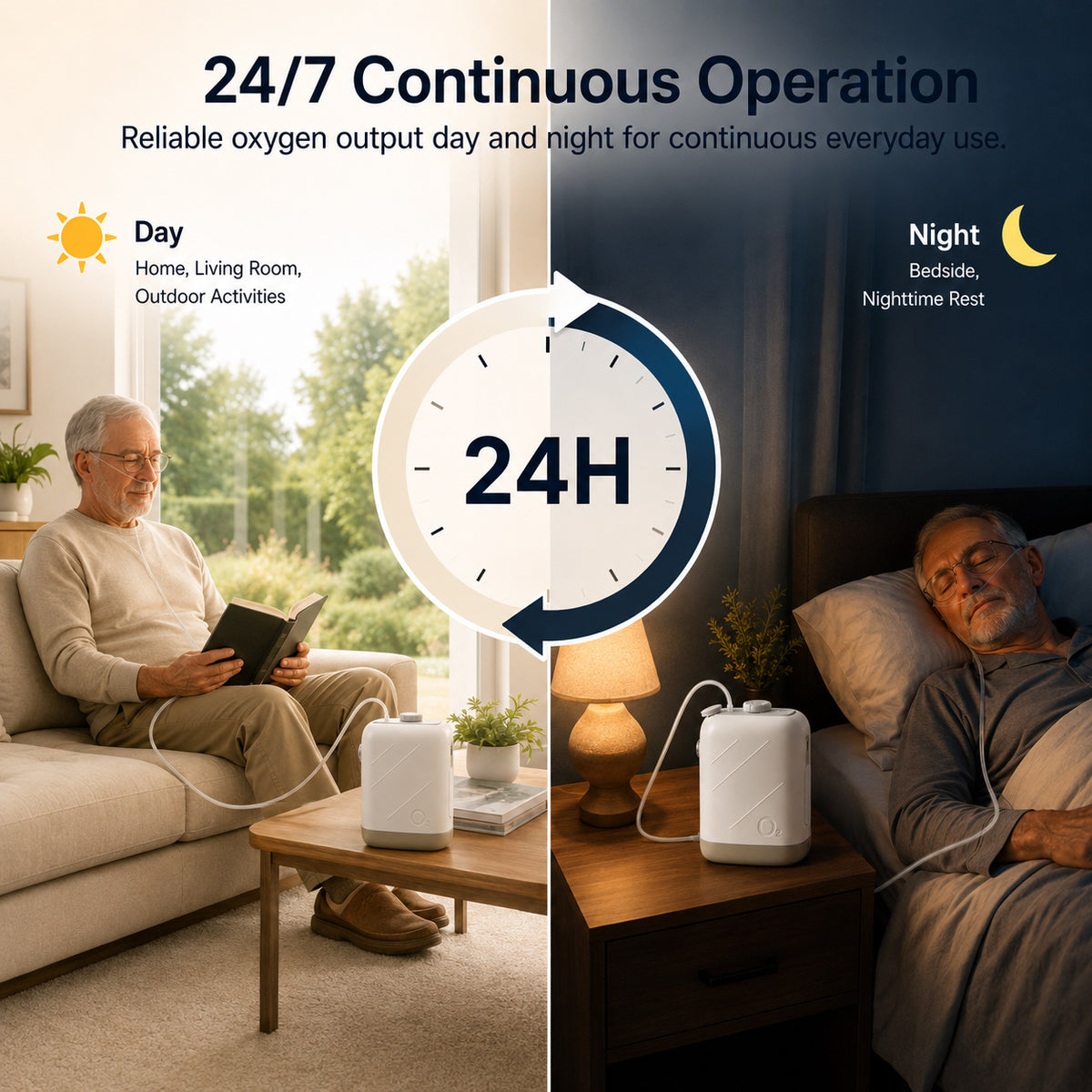 Small Portable 2L Continuous Flow Oxygen Concentrator with Low Noise and 2-Hour Long-life Battery for 24/7 Continuous Work Home Travel Use ROV-02