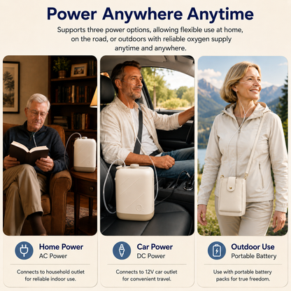 Small Portable 2L Continuous Flow Oxygen Concentrator with Low Noise and 2-Hour Long-life Battery for 24/7 Continuous Work Home Travel Use ROV-02