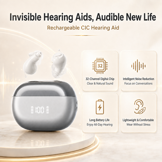 Ultra-Lightweight CIC Hearing Aids with Smart Digital Sound 128-Hour Battery Life and UV Sterilization GM-955