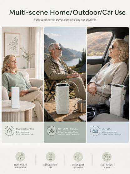 1–5L Adjustable 90% High Purity Pulse Flow Portable Oxygen Concentrator 6H Long Battery Lightweight For Travel Use ROV-03