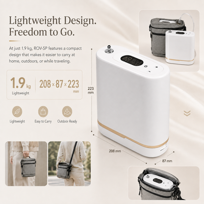 Small 1-5L Adjustable Pulse Flow 90% High Purity Portable Oxygen Concentrator with Long Battery Life and Low Noise for Travel Use ROV-5P