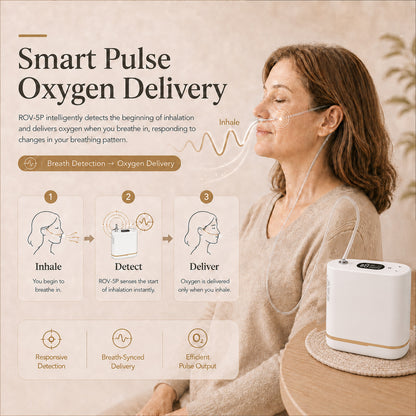 Small 1-5L Adjustable Pulse Flow 90% High Purity Portable Oxygen Concentrator with Long Battery Life and Low Noise for Travel Use ROV-5P