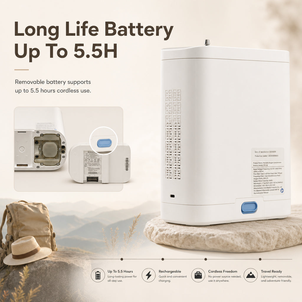 Small Lightweight 1-8L Adjustable Portable Oxygen Concentrator With 11 Hours Battery Work Continuously For Travel Use POC-08