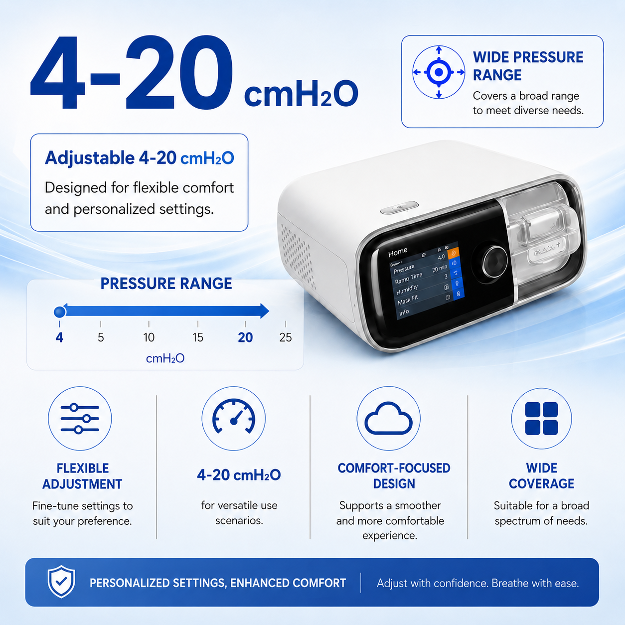 Smart Auto CPAP Machine With Adaptive Pressure Control Heated Hose And Bluetooth Connectivity DF-20A-HM