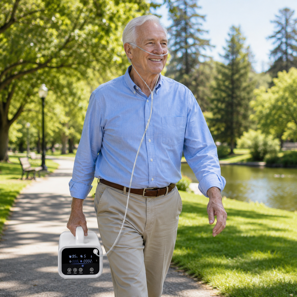 Up To 93% Purity 1-5L Continuous Flow Portable Oxygen Concentrator With Long Battery Life 24/7 Work for All Night Use ROV-05