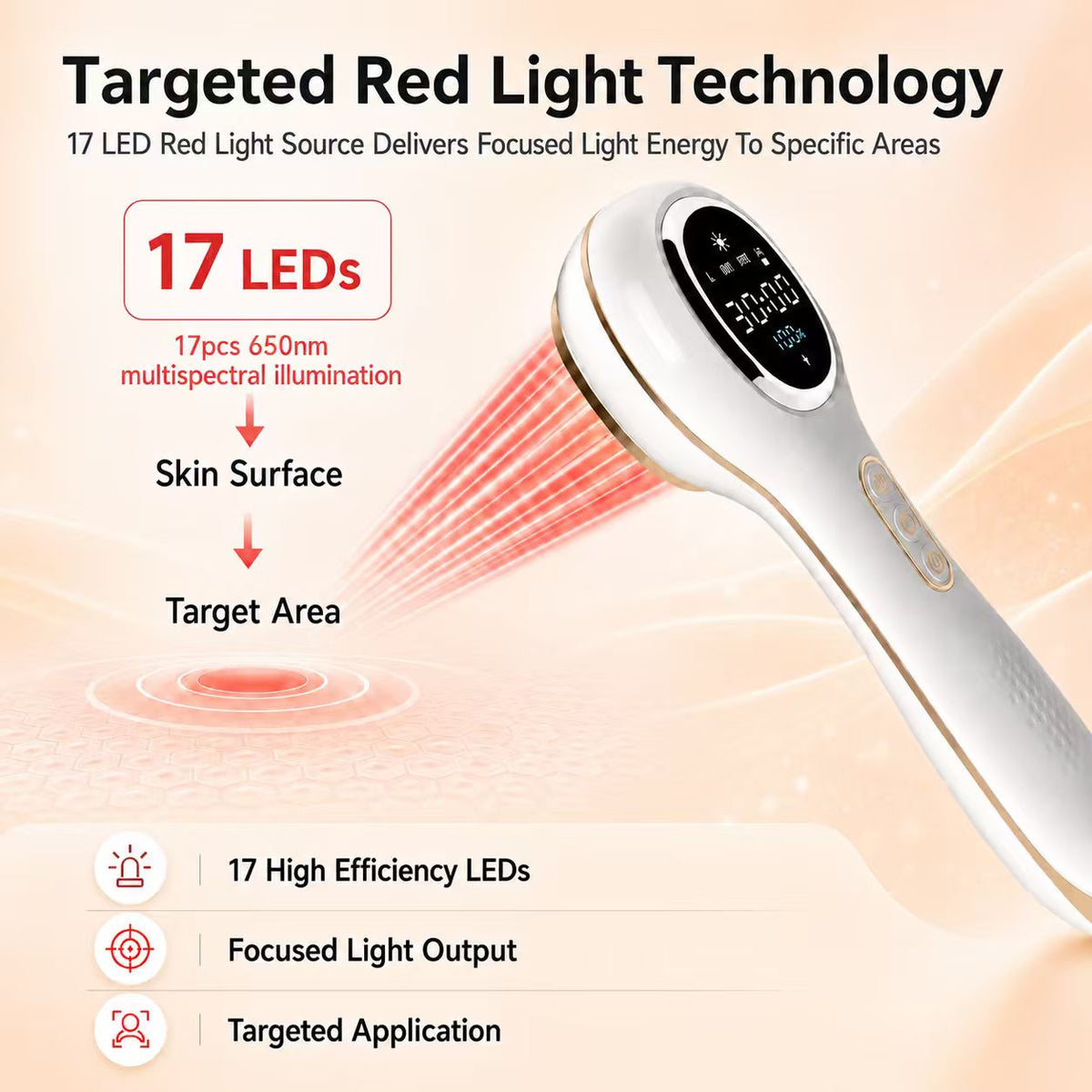 Handheld Red Light Device 17×650nm LED Portable Design With Adjustable Timer JGY-03