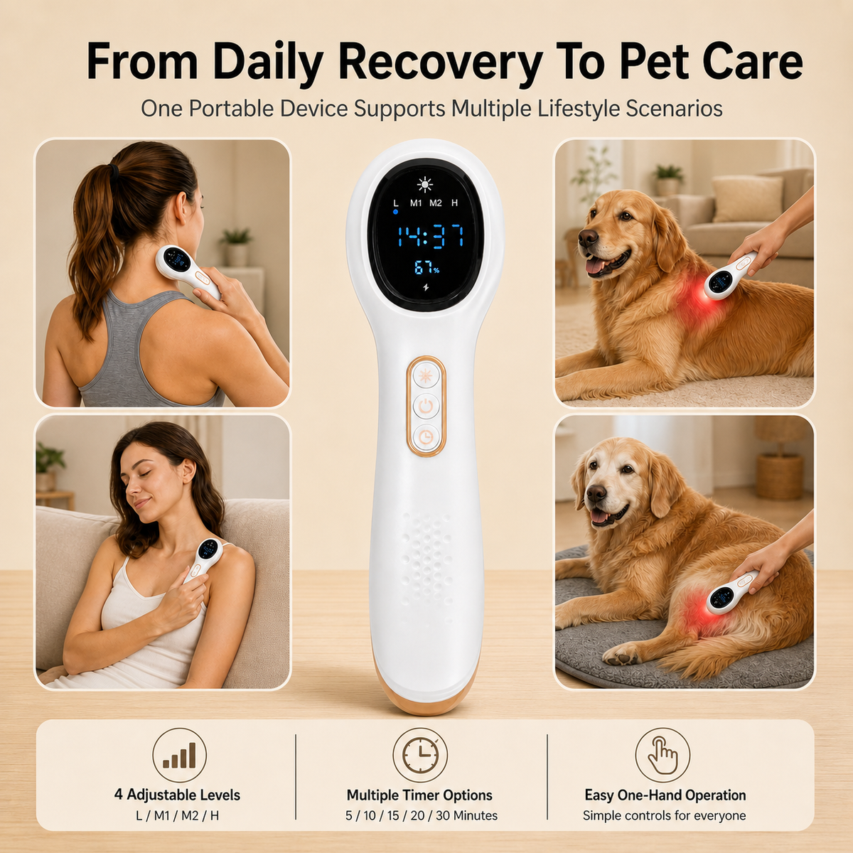 Handheld Red Light Device 17×650nm LED Portable Design With Adjustable Timer JGY-03