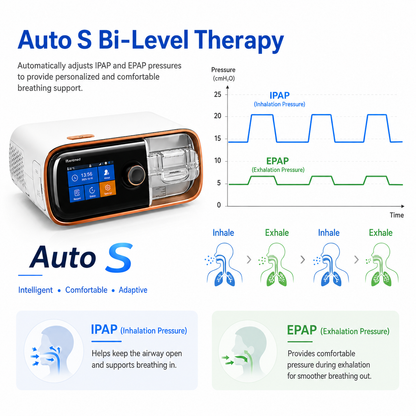 BiPAP Machine with Heated Tubing Ultra Quiet Operation Data Tracking Wide Pressure Range Color Screen and Safety Alarm System DF-25S-HM