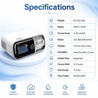 Smart Auto CPAP Machine With Adaptive Pressure Control Heated Hose And Bluetooth Connectivity DF-20A-HM