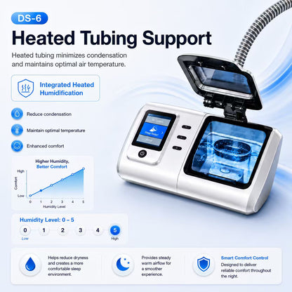 Auto CPAP Machine Featuring Heated Humidifier Whisper Quiet Performance Leak Compensation and Smart Sleep Reports DS-6